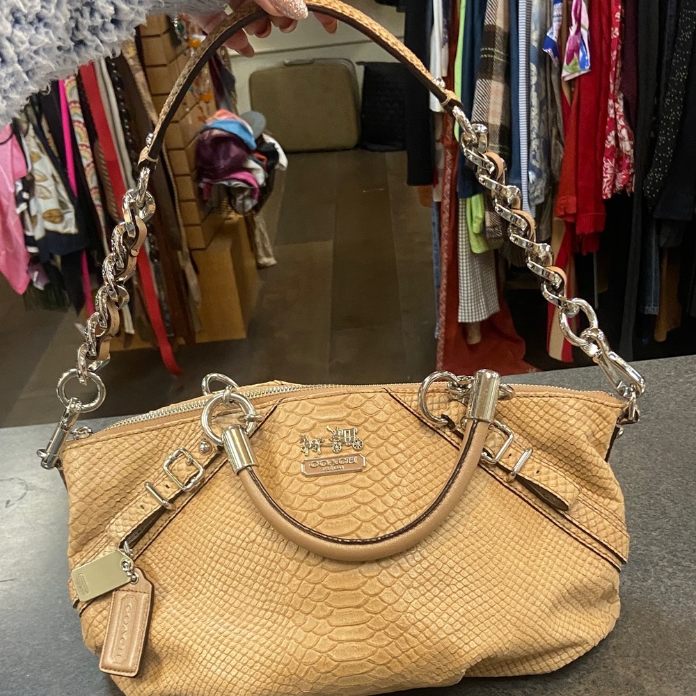 Coach Tan Embossed Python-Style Leather Satchel W… - image 5